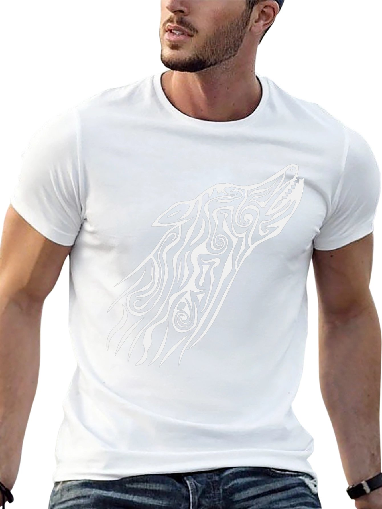 Tribal Wolf Graphic Tee - Black Cotton Blend