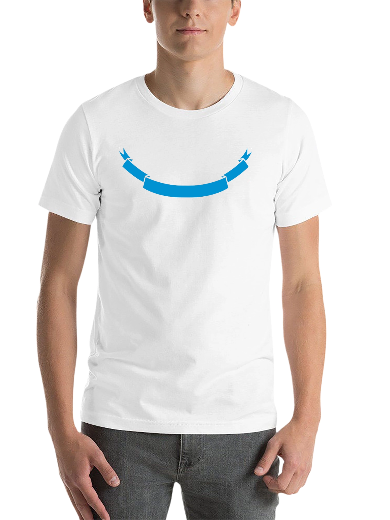 Black T-Shirt with Cyan Ribbon Graphic