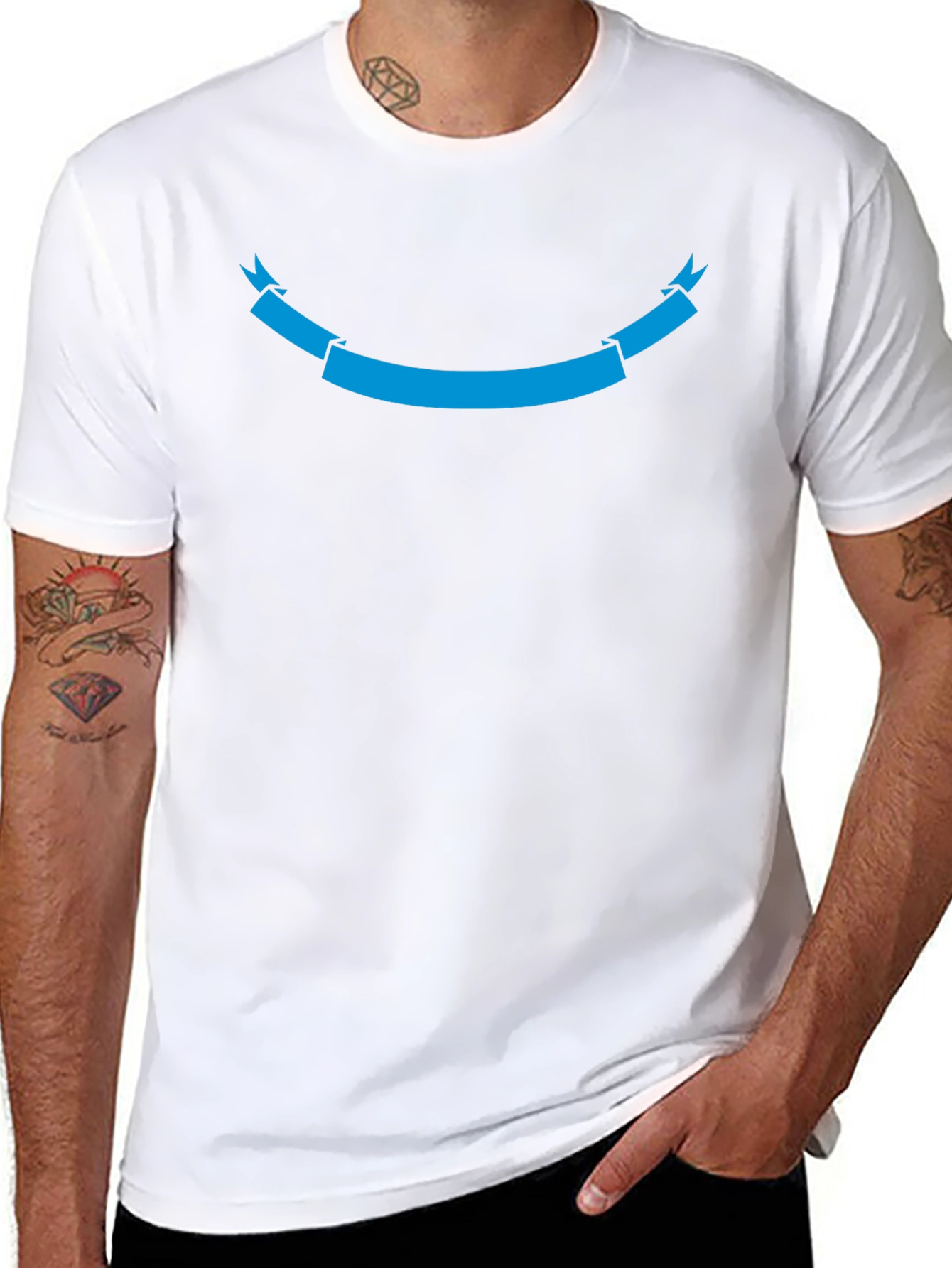 Black T-Shirt with Cyan Ribbon Graphic