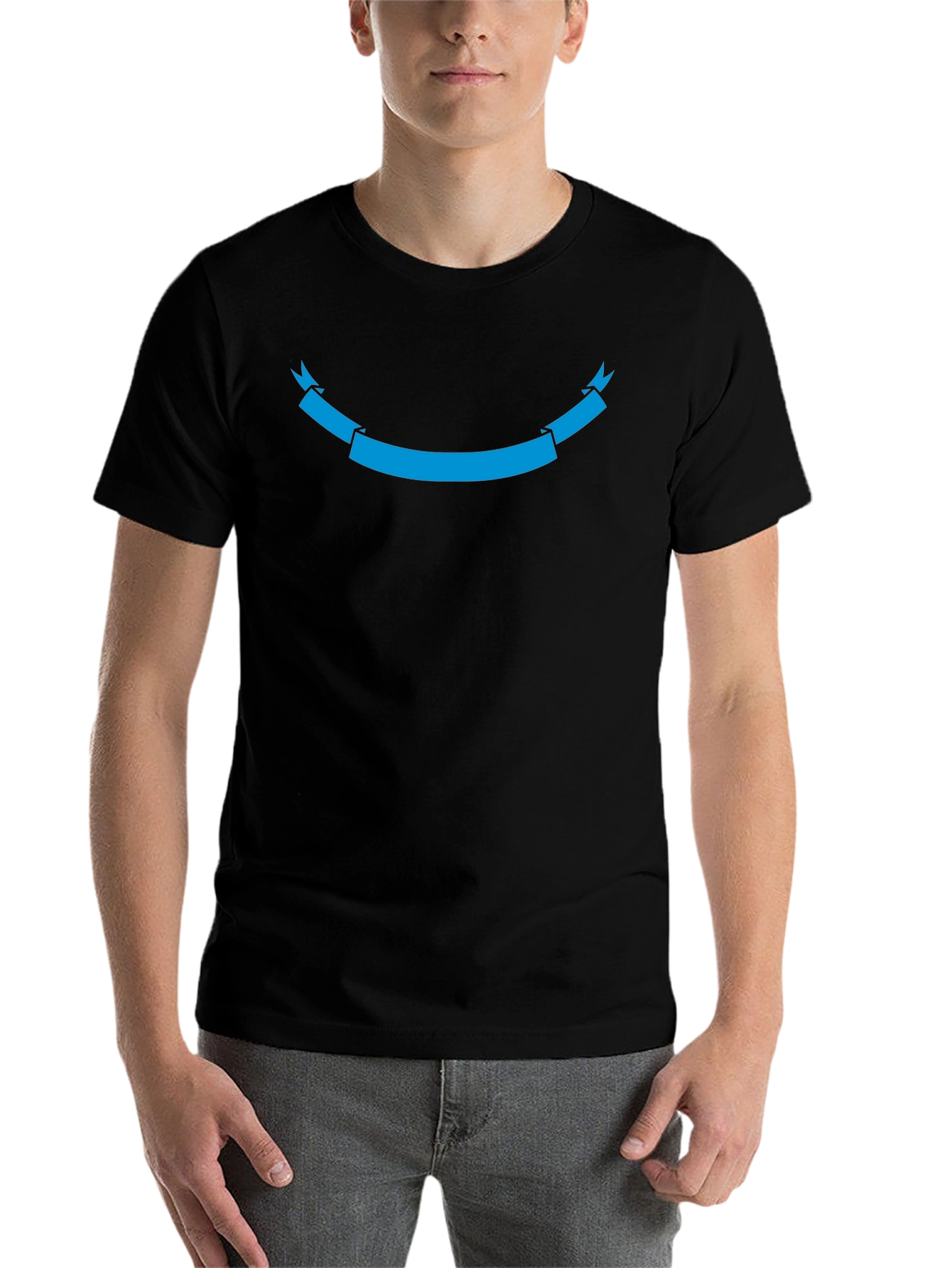 Black T-Shirt with Cyan Ribbon Graphic