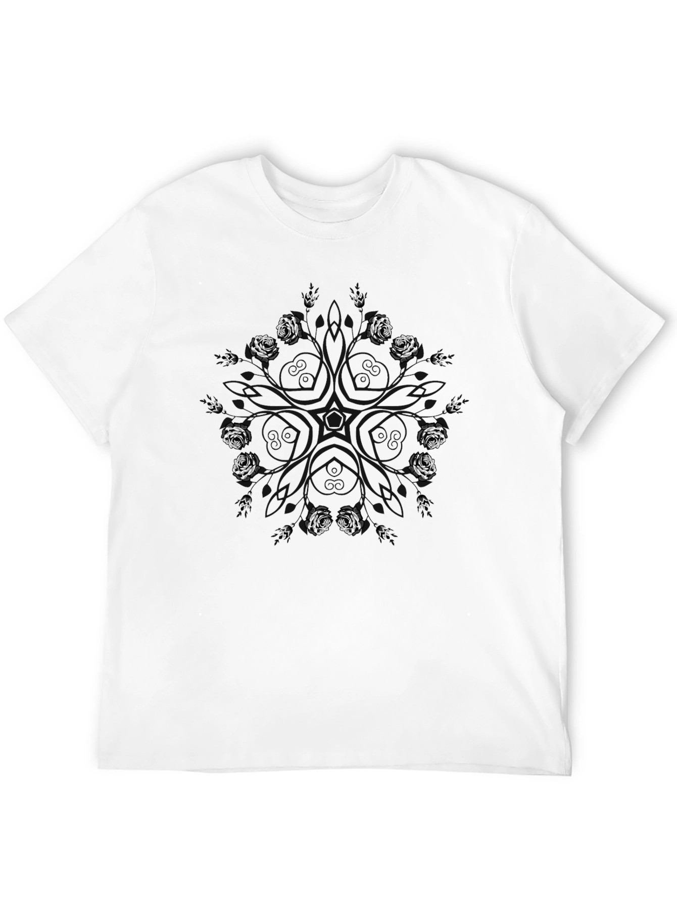 Abstract Rose Star Black T-Shirt