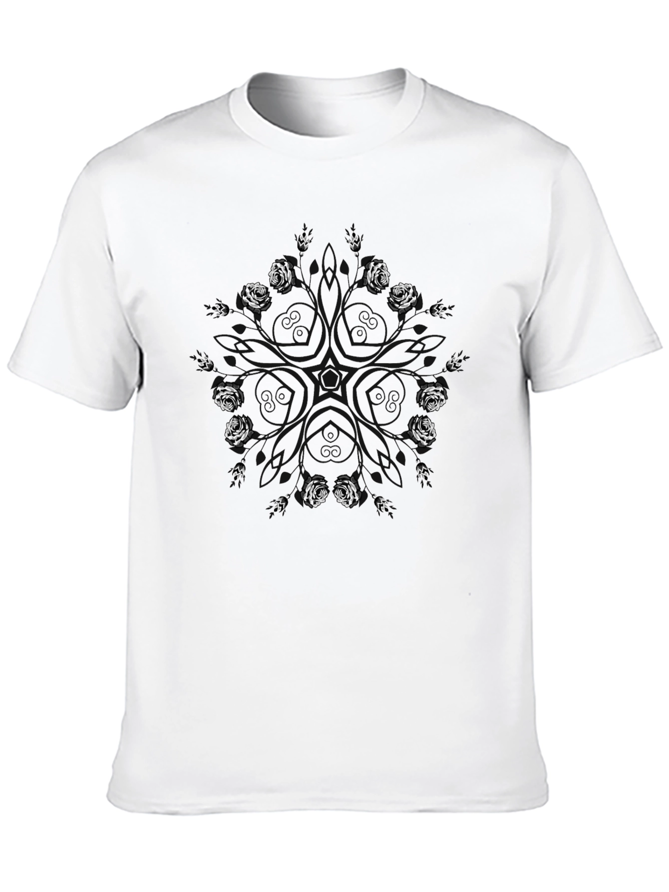 Abstract Rose Star Black T-Shirt