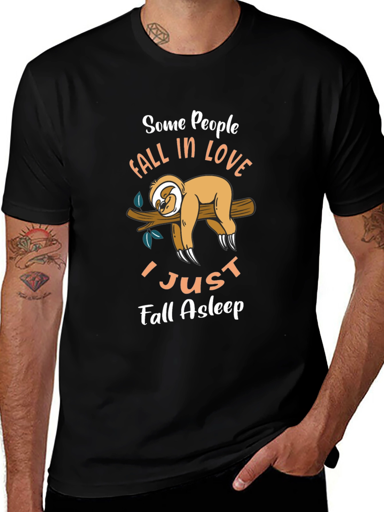 Funny Sloth Graphic T-Shirt - Fall Asleep Tee