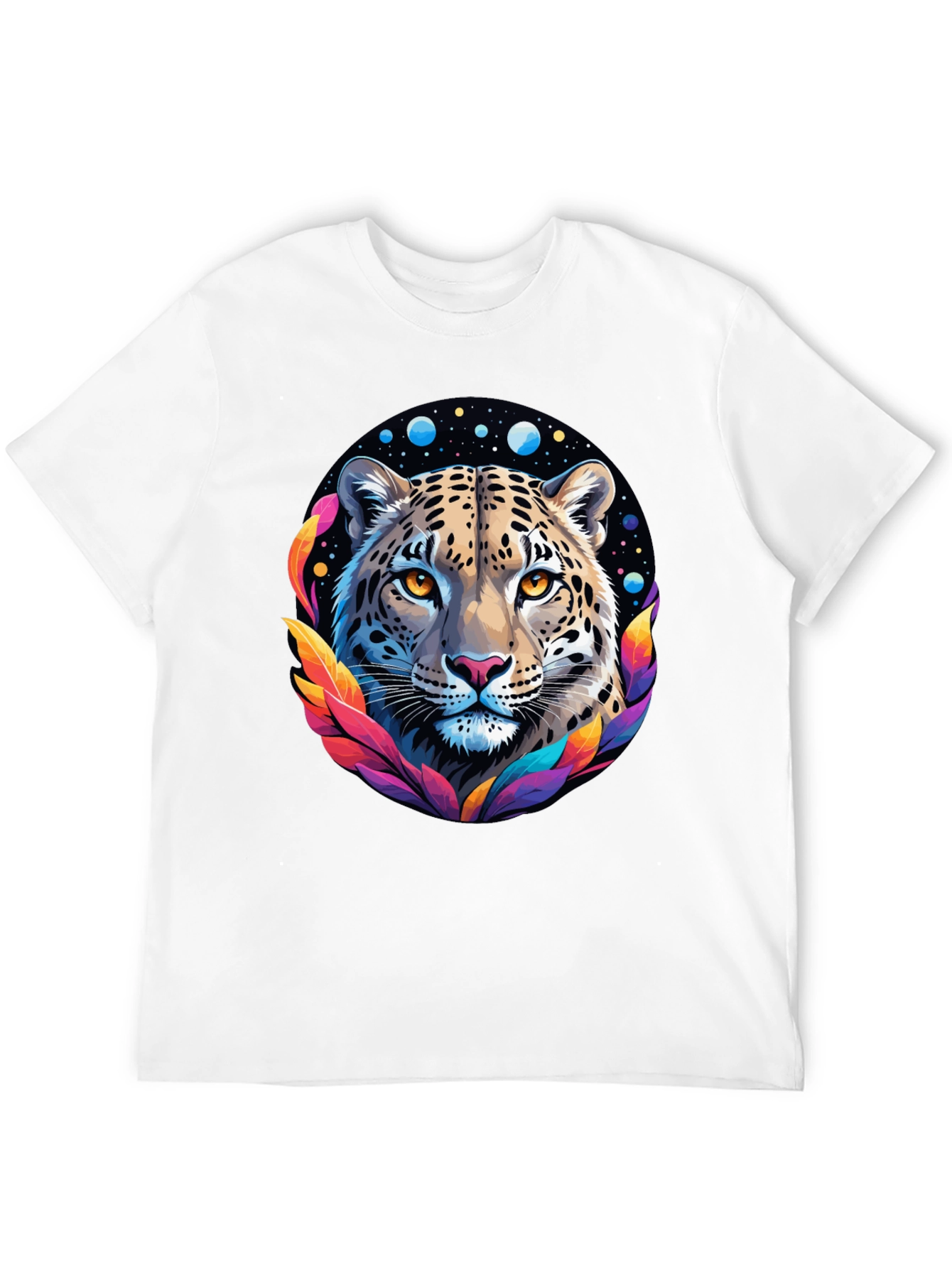 Leopard Galaxy Graphic Print Tee - Stylish Black T-Shirt