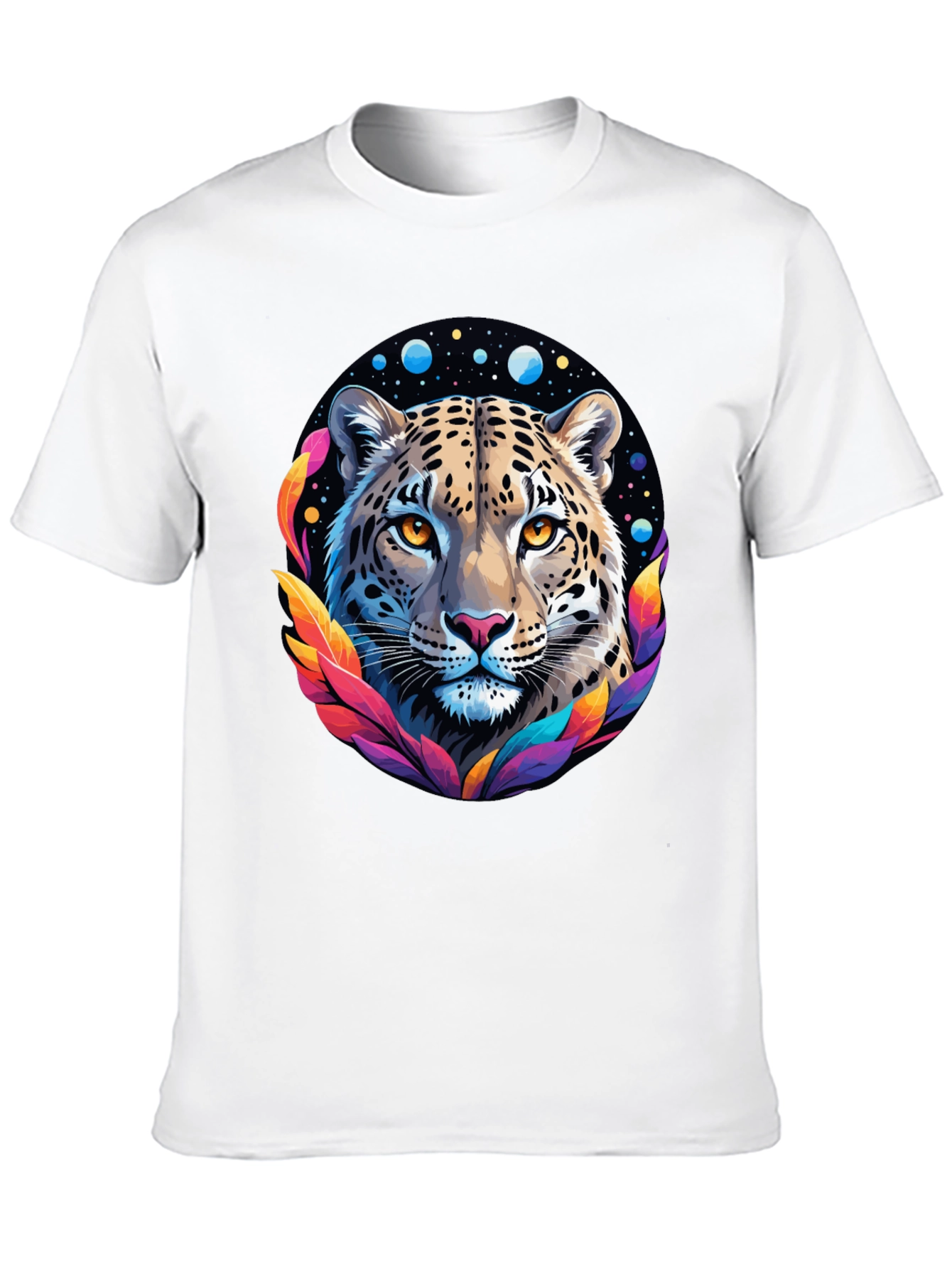 Leopard Galaxy Graphic Print Tee - Stylish Black T-Shirt