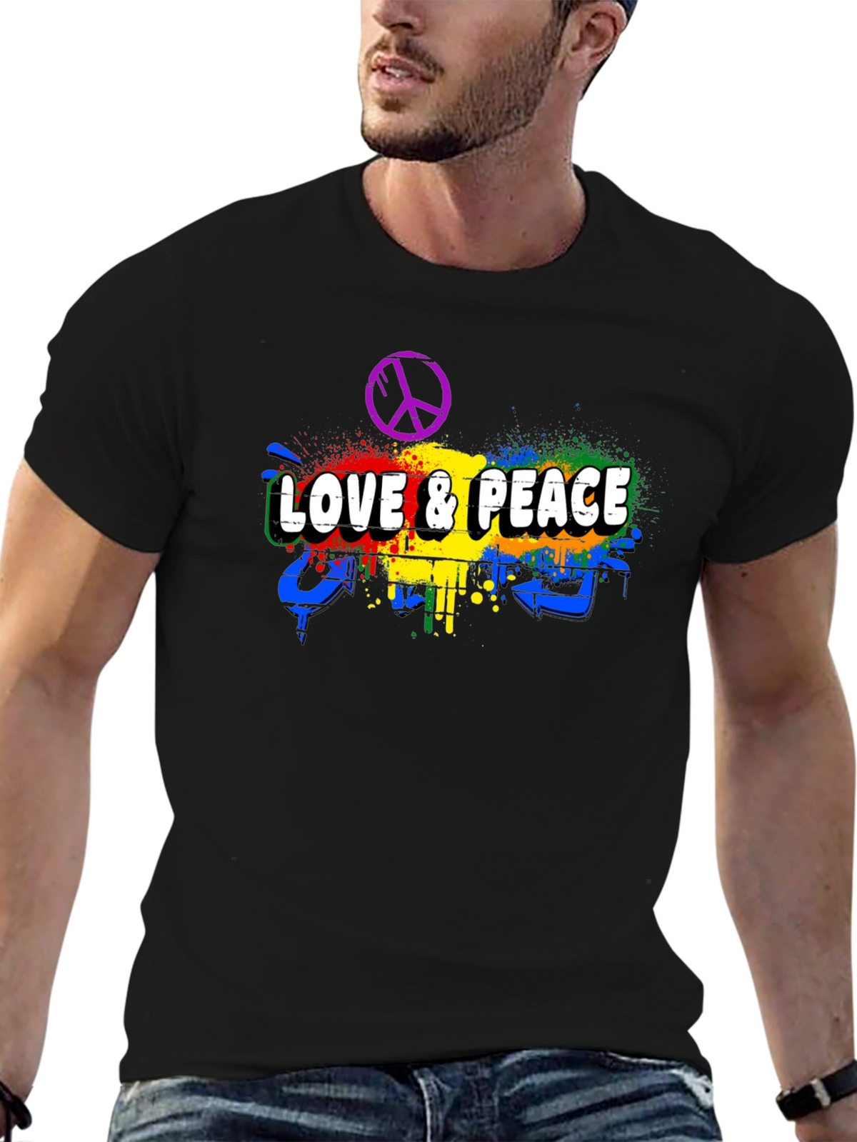 Love & Peace Graphic Tee - Mens Black T-Shirt