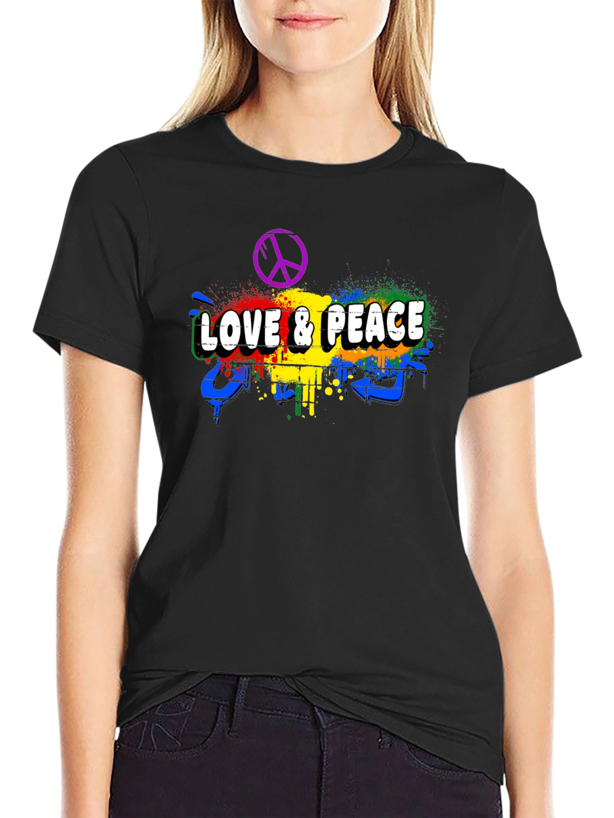 Love & Peace Graphic Tee - Mens Black T-Shirt