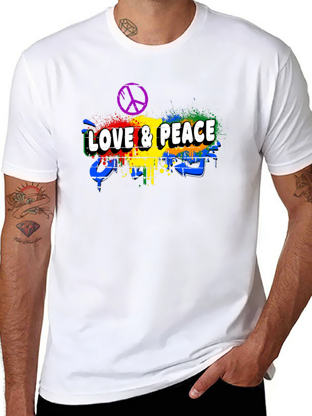 Love & Peace Graphic Tee - Mens Black T-Shirt