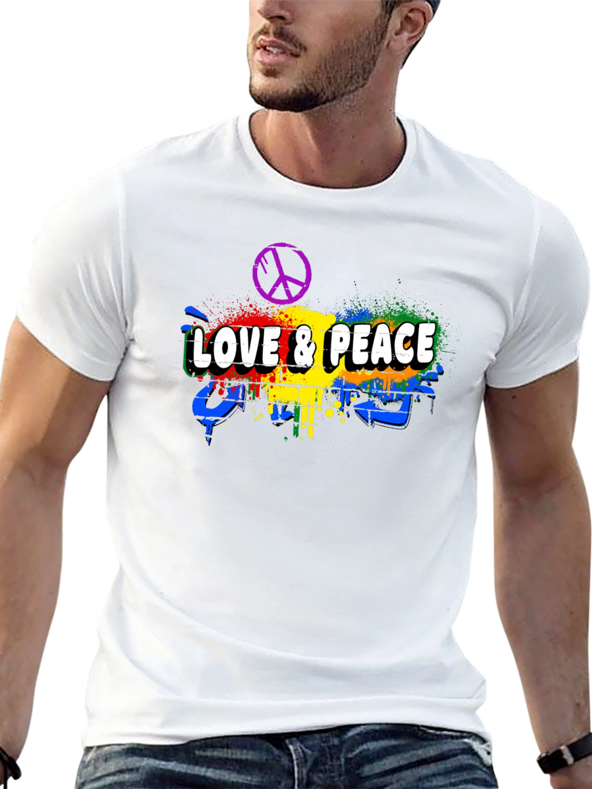 Love & Peace Graphic Tee - Mens Black T-Shirt