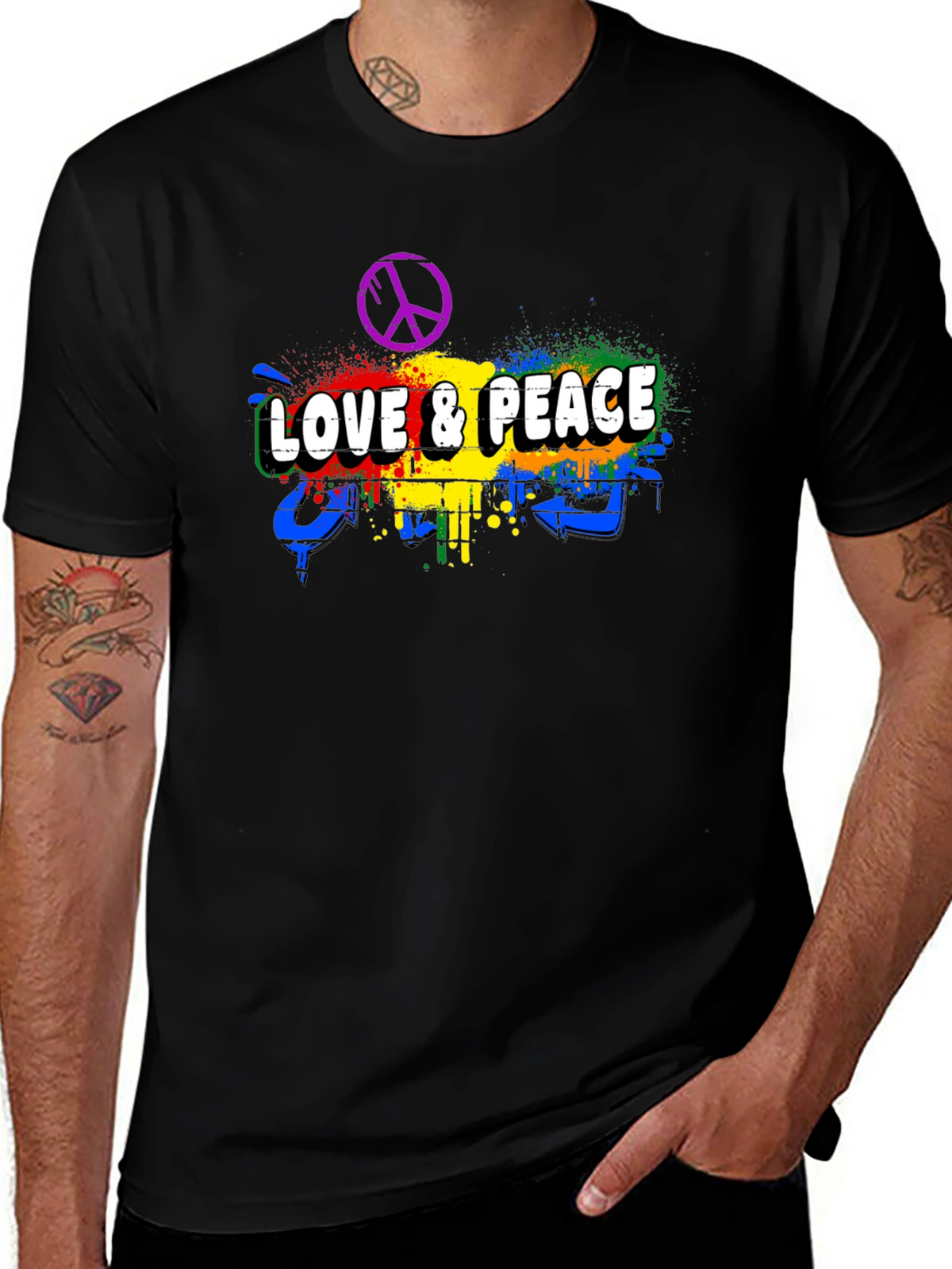 Love & Peace Graphic Tee - Mens Black T-Shirt