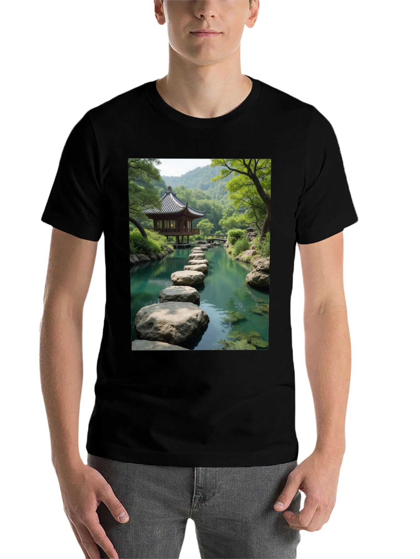 Zen Garden Graphic Tee - Nature Inspired Black T-Shirt