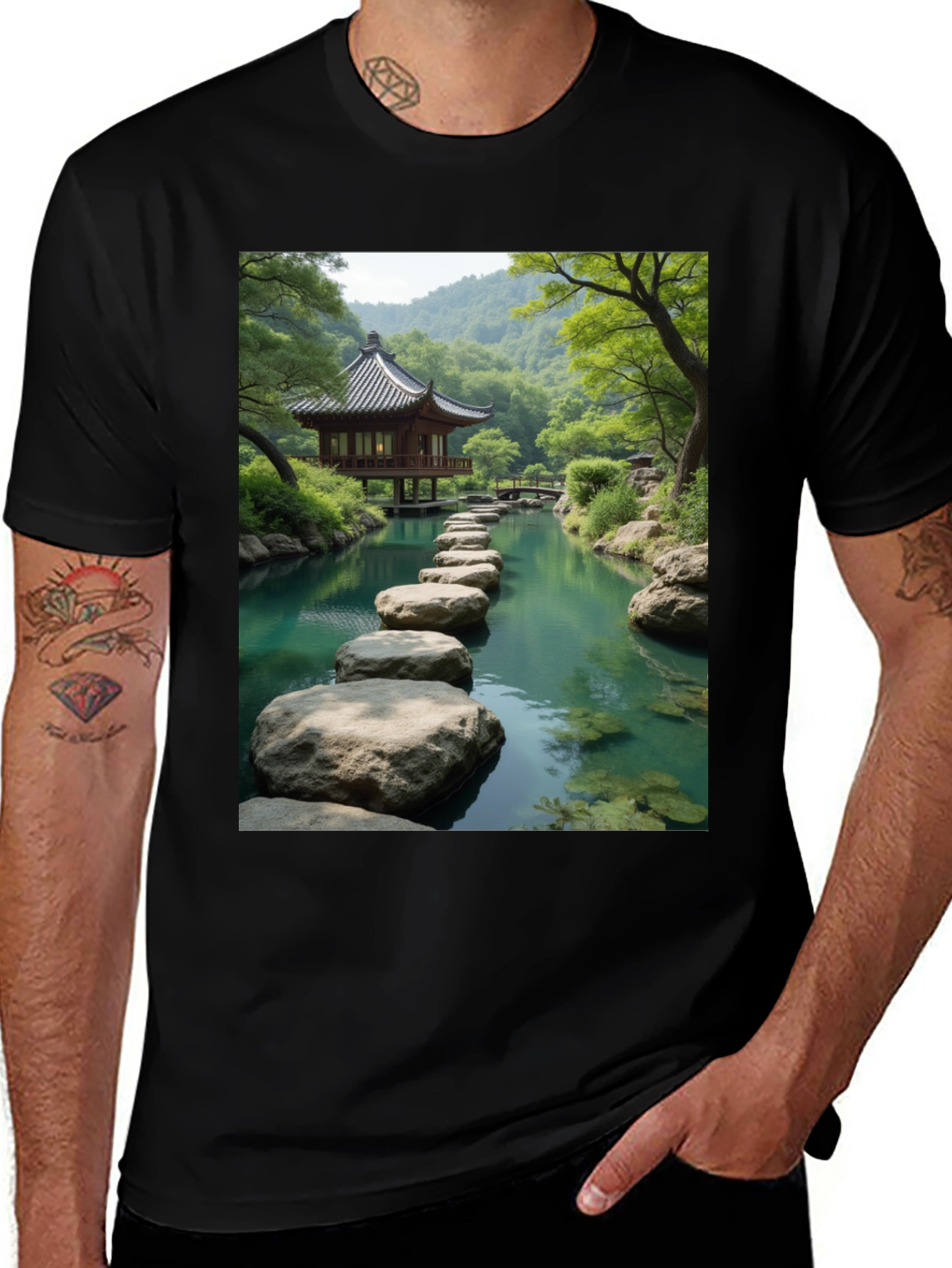 Zen Garden Graphic Tee - Nature Inspired Black T-Shirt