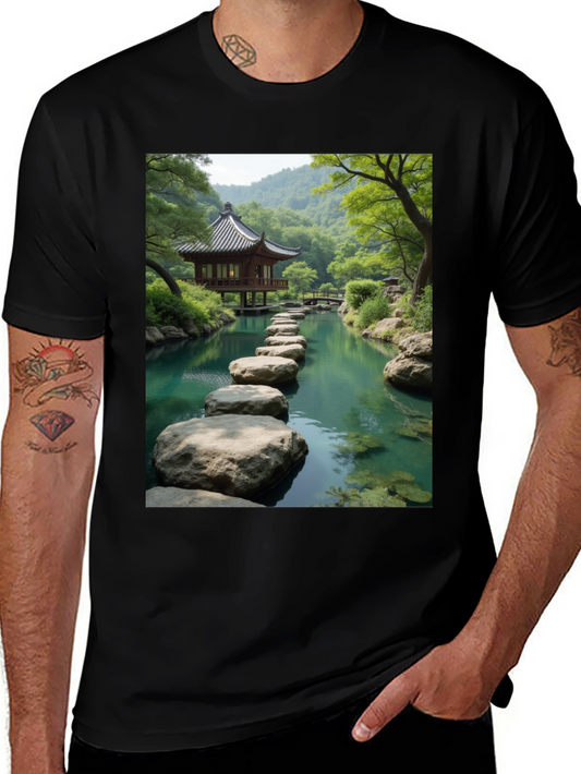 Zen Garden Graphic Tee - Nature Inspired Black T-Shirt