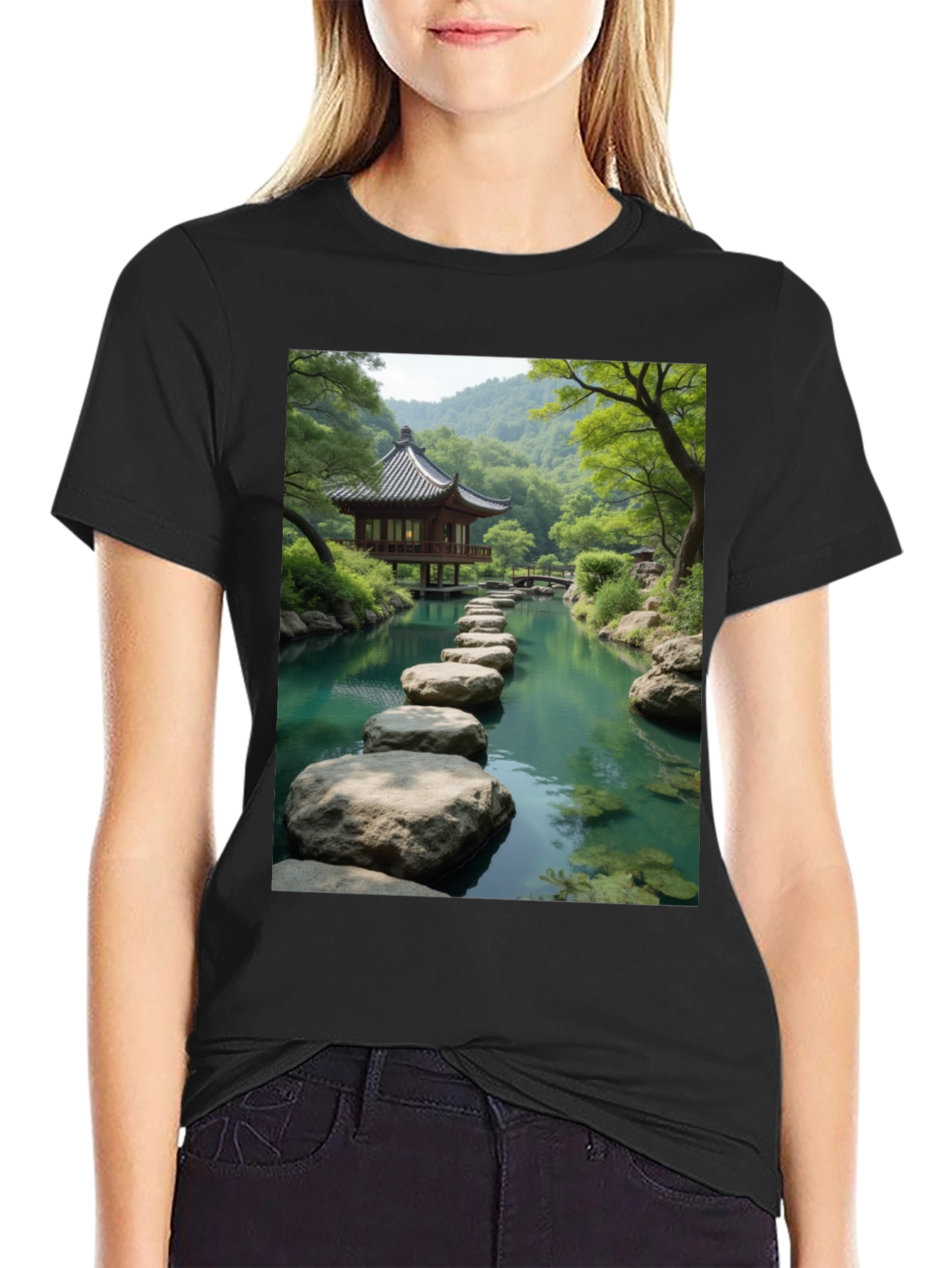 Zen Garden Graphic Tee - Nature Inspired Black T-Shirt