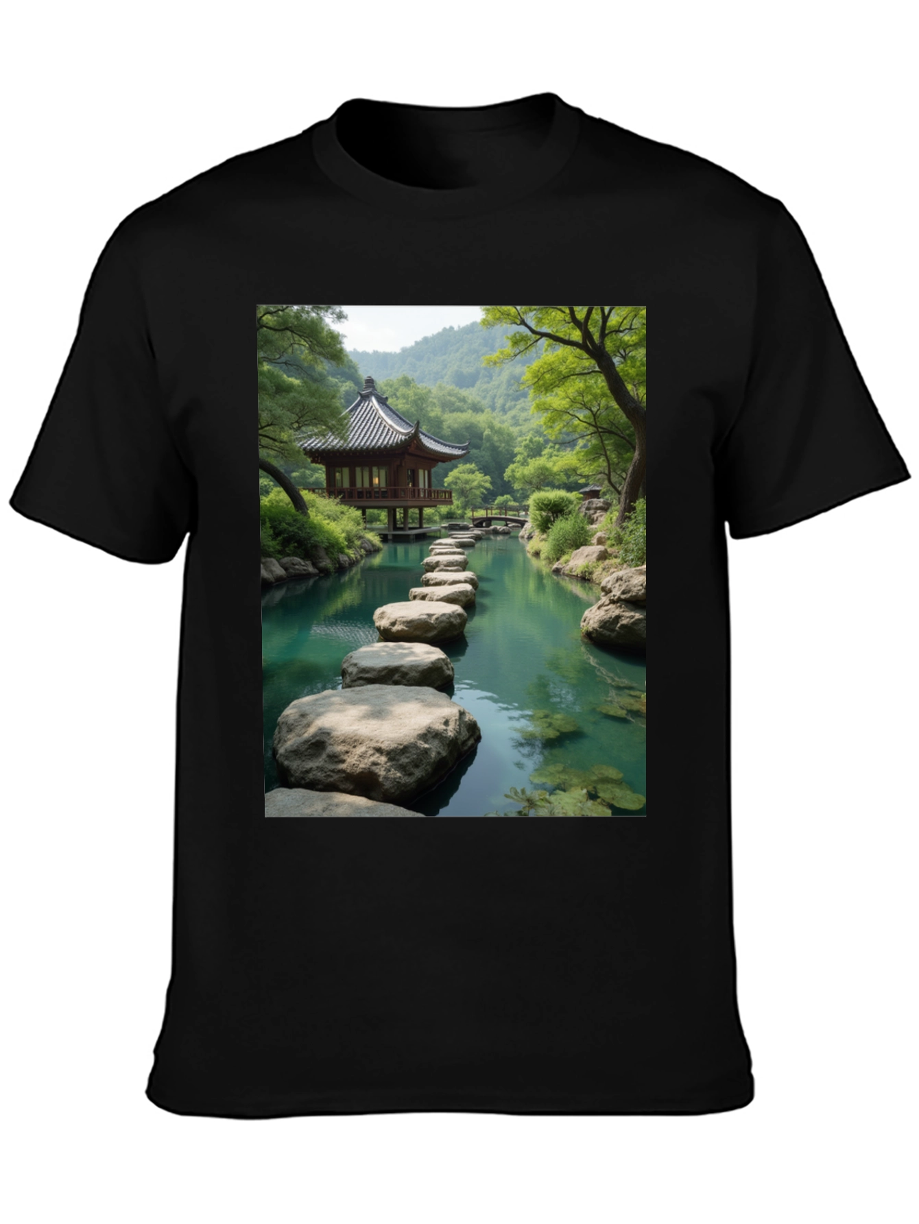 Zen Garden Graphic Tee - Nature Inspired Black T-Shirt