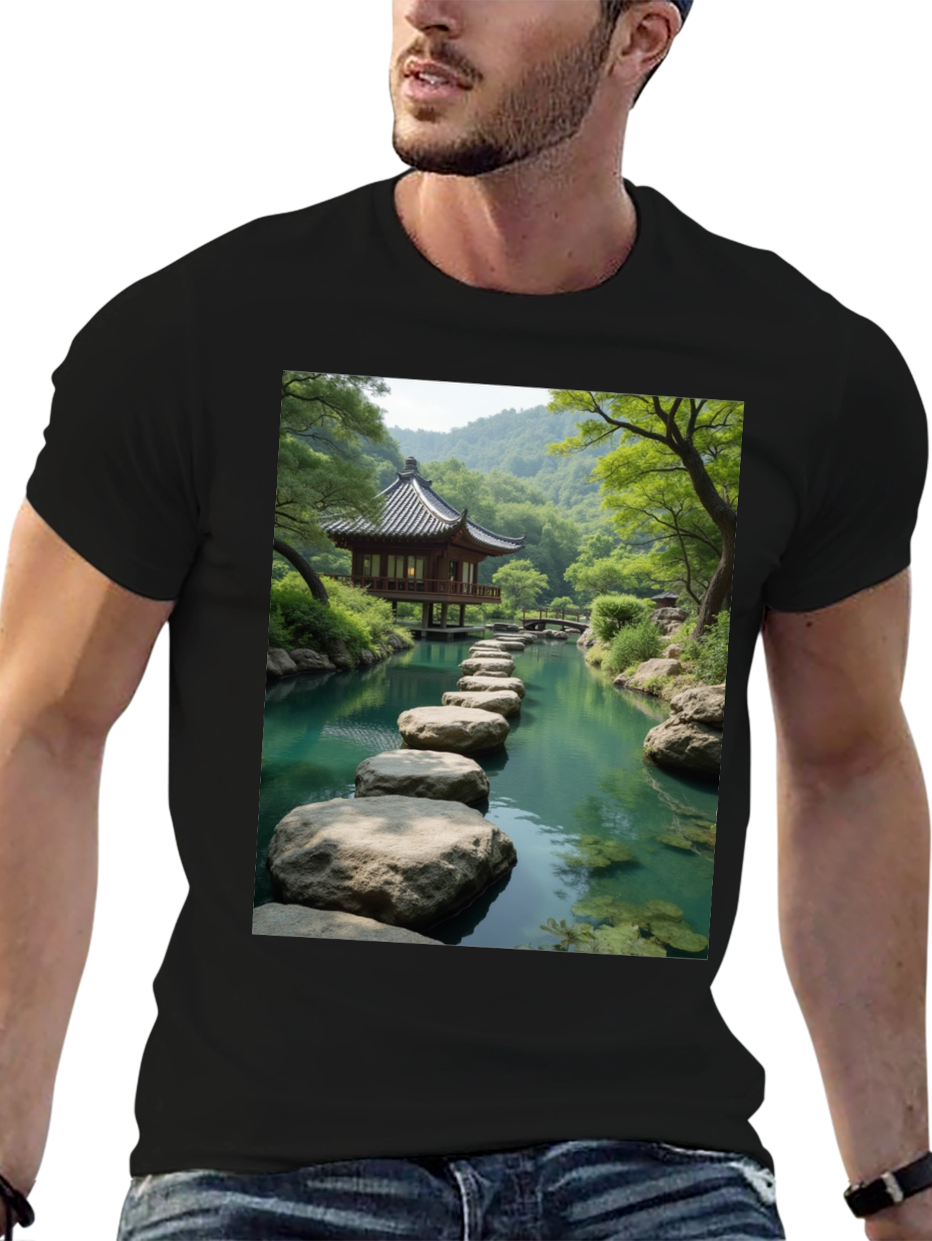 Zen Garden Graphic Tee - Nature Inspired Black T-Shirt