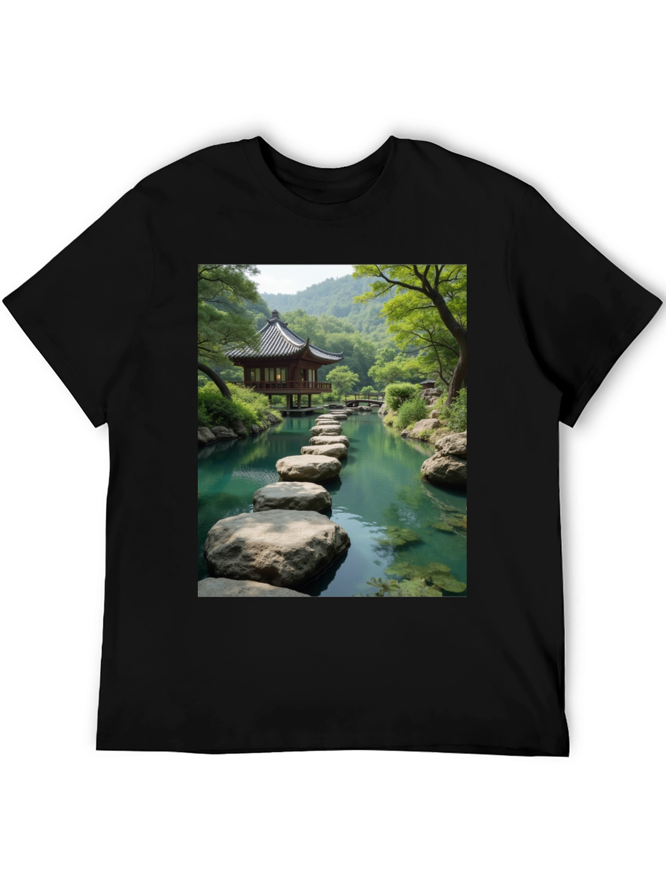 Zen Garden Graphic Tee - Nature Inspired Black T-Shirt