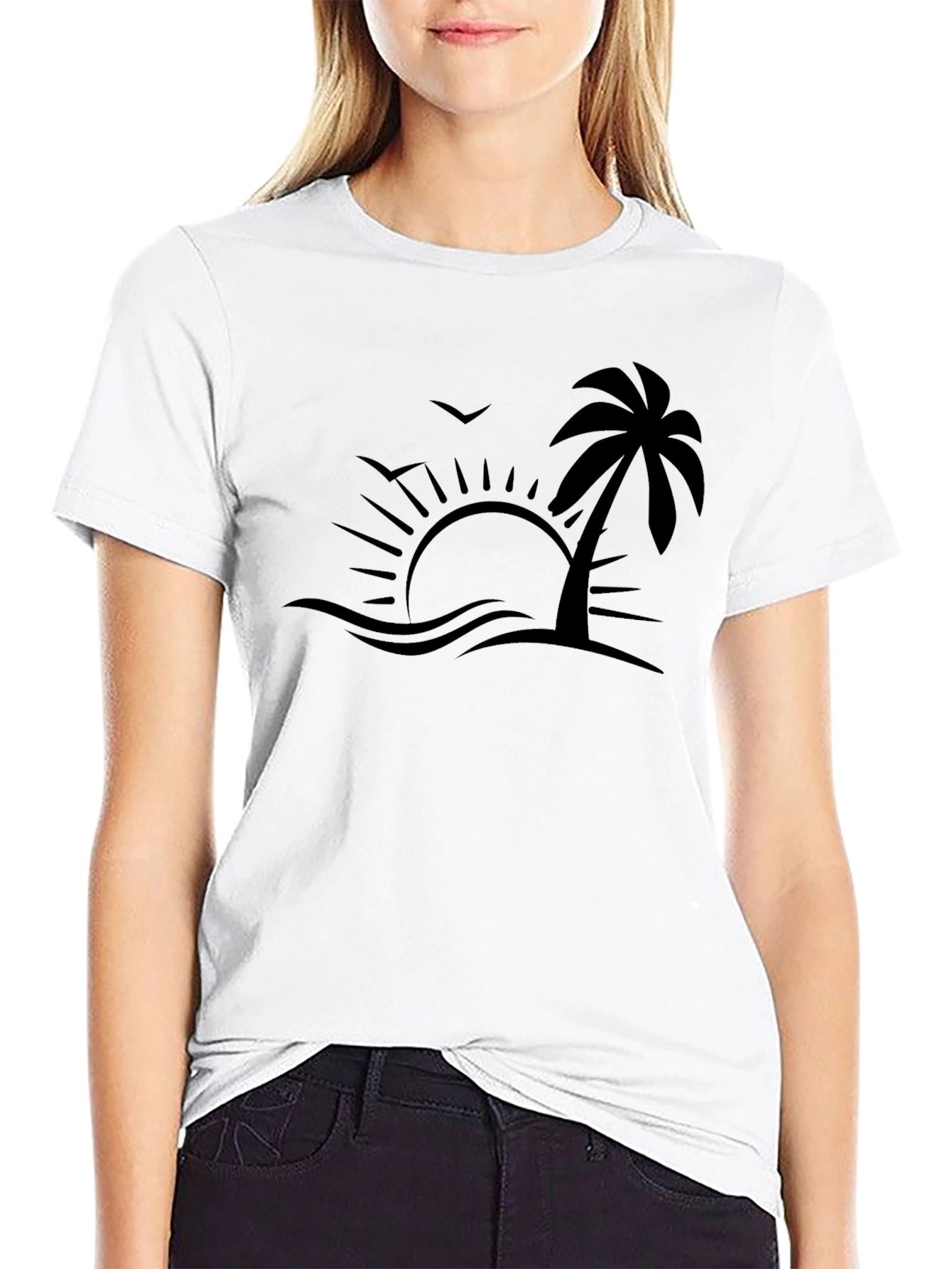 Tropical Beach Graphic Tee - Black