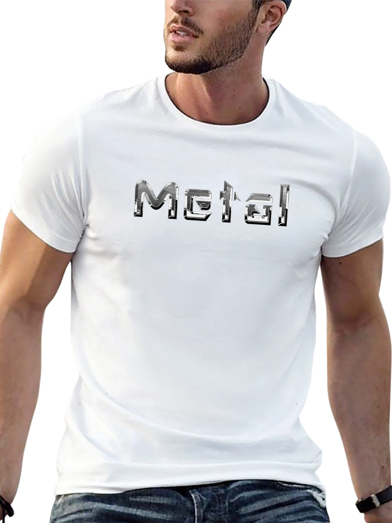 Metal Print Graphic Tee - Black Cotton Blend