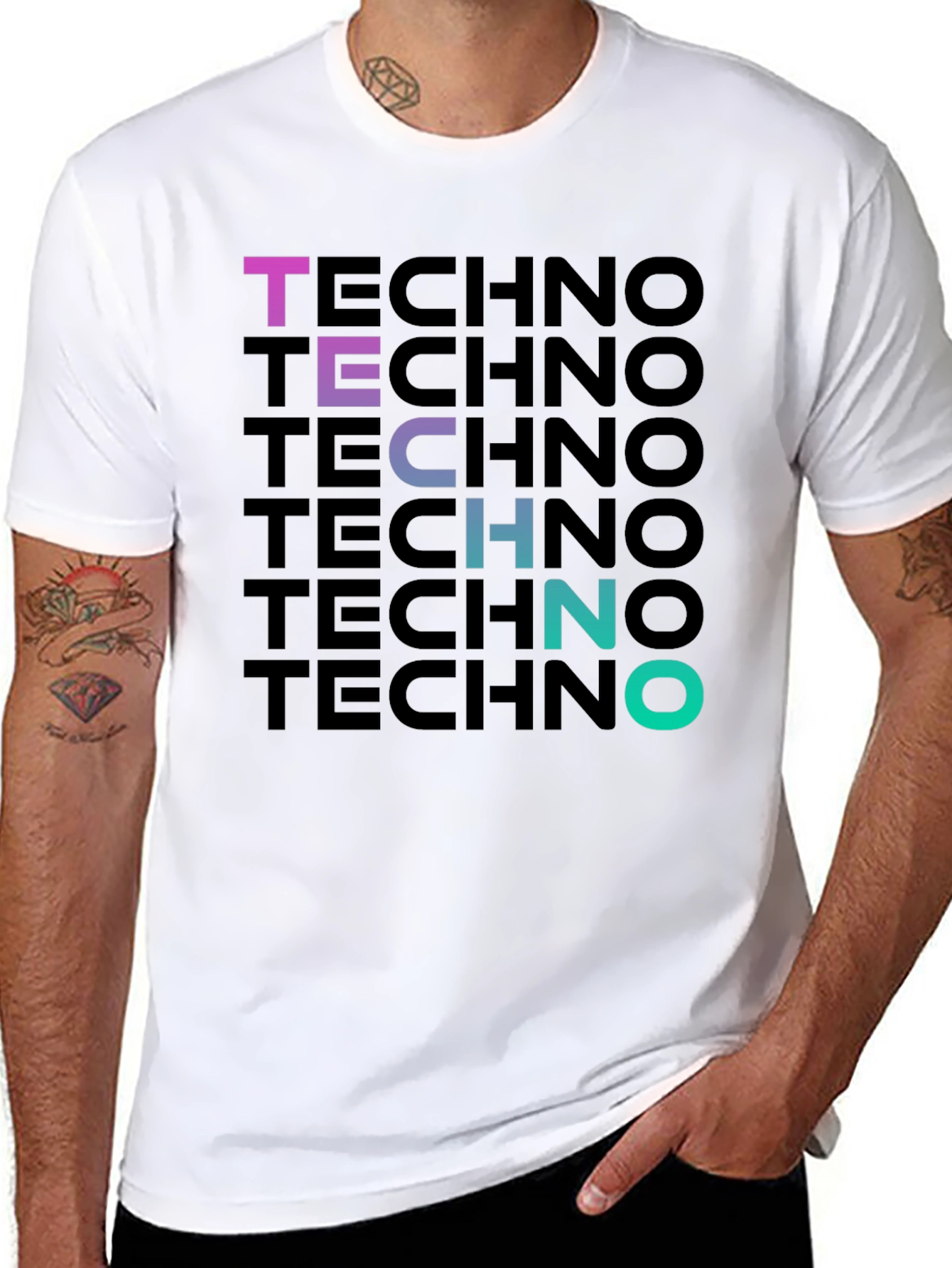 Techno Gradient T-Shirt - Bold Graphic Print