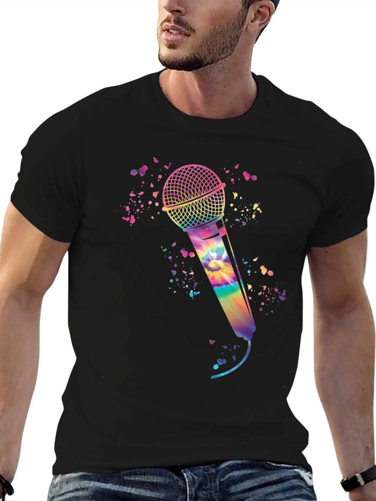 Rainbow Tie-Dye Microphone Graphic Tee