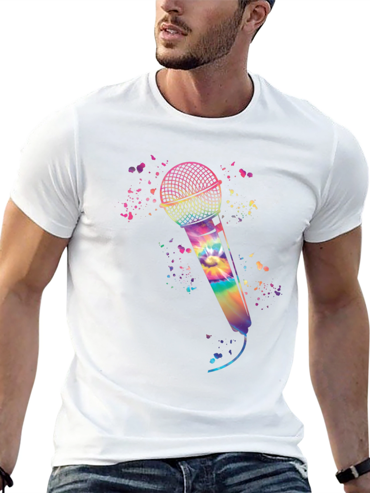 Rainbow Tie-Dye Microphone Graphic Tee