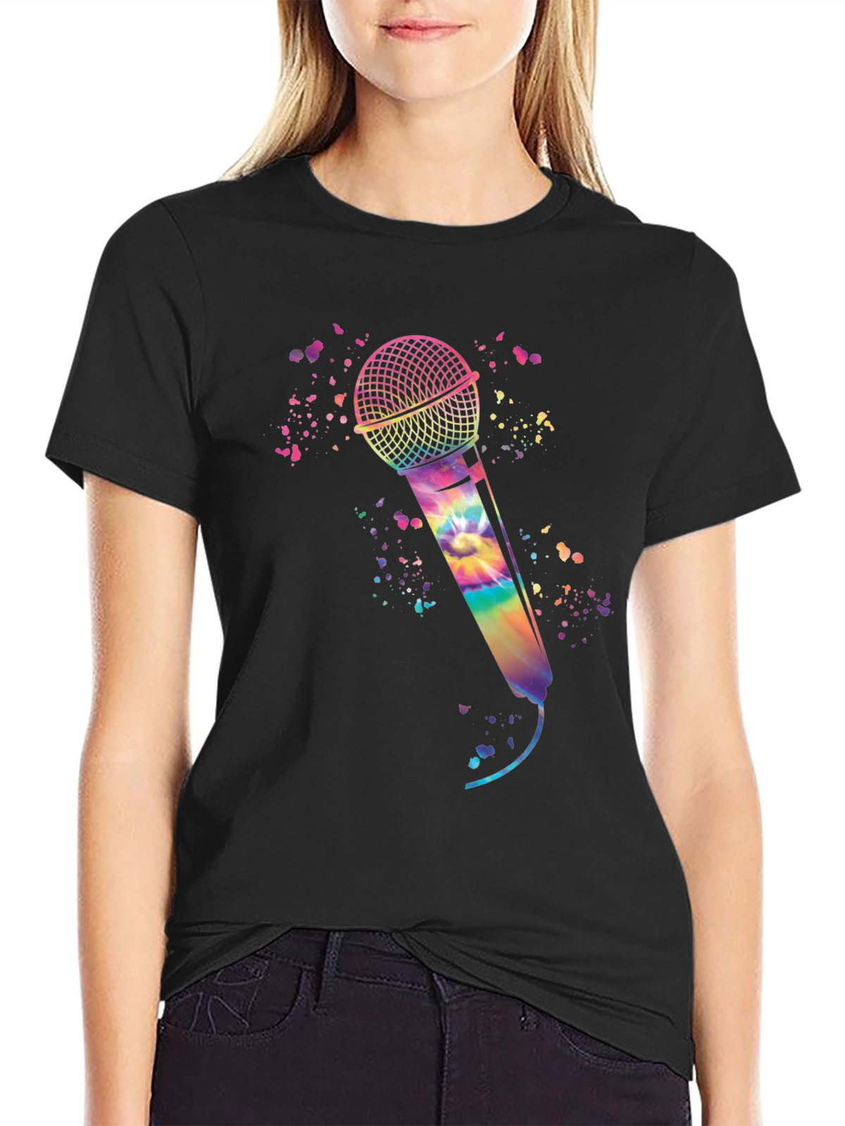 Rainbow Tie-Dye Microphone Graphic Tee