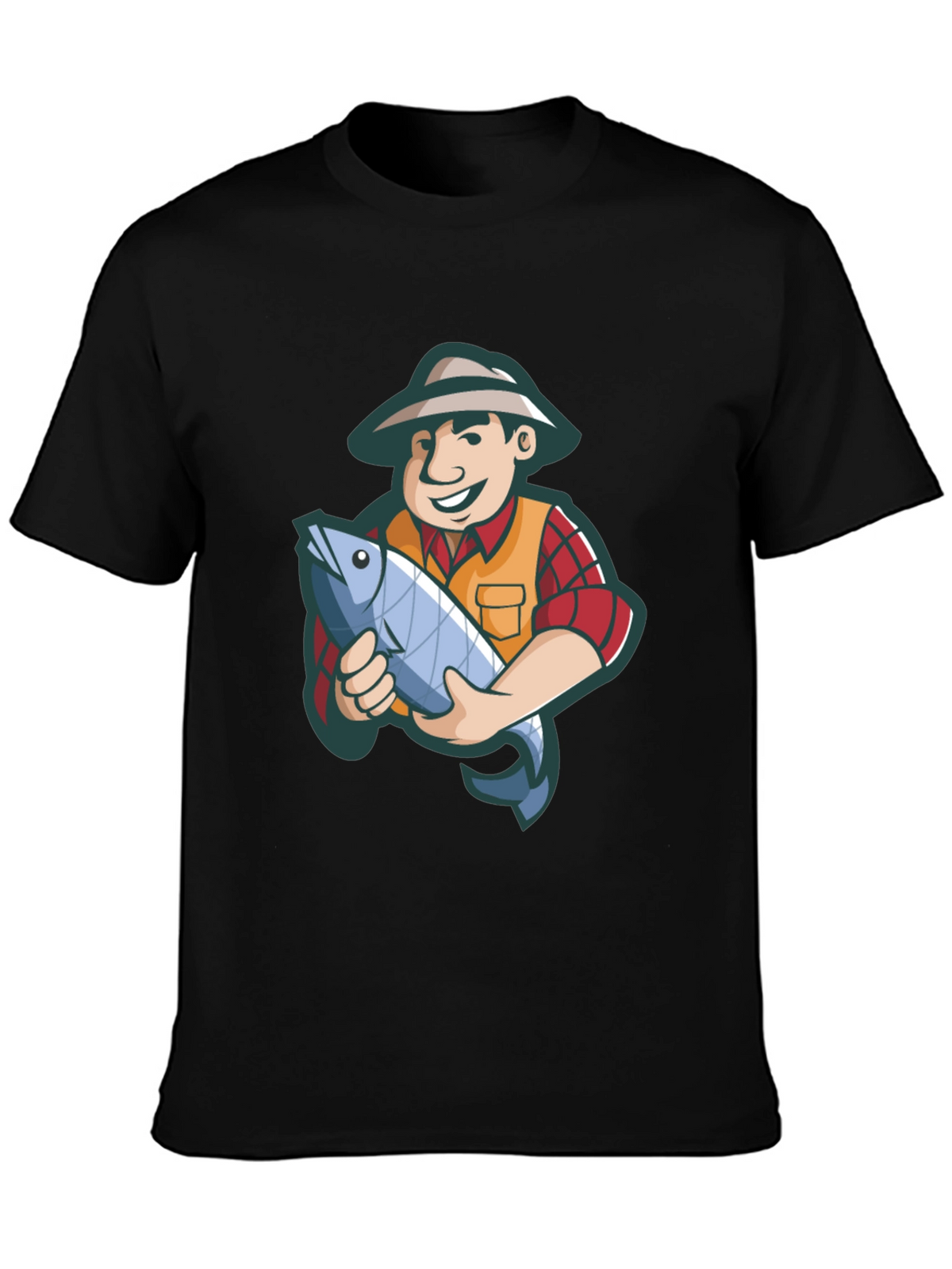 Fisherman Cartoon Graphic Tee - Black