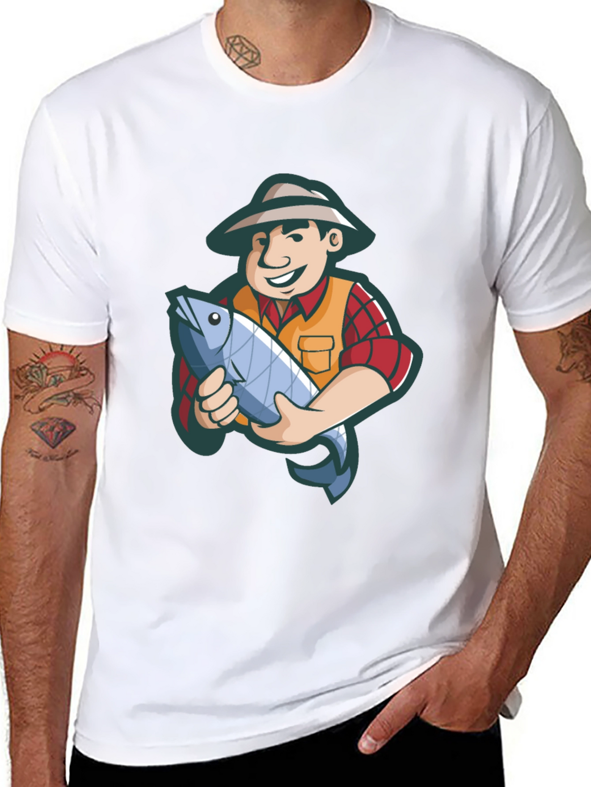 Fisherman Cartoon Graphic Tee - Black