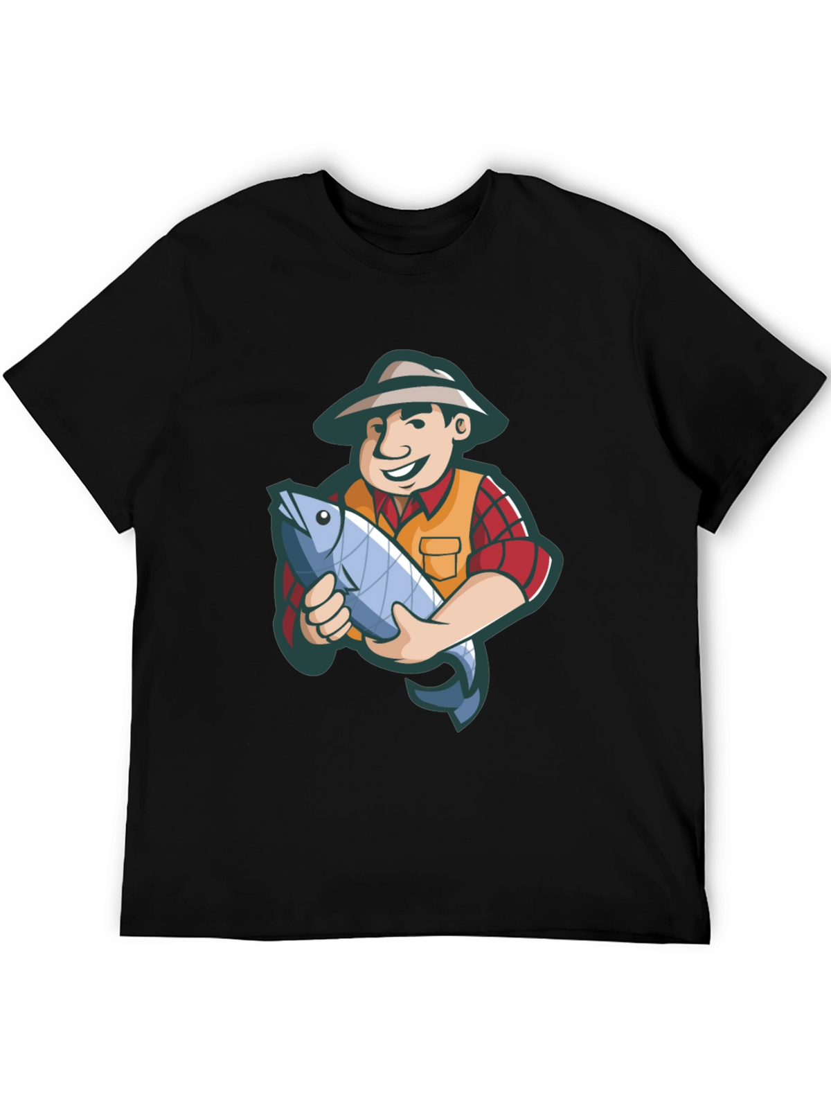 Fisherman Cartoon Graphic Tee - Black