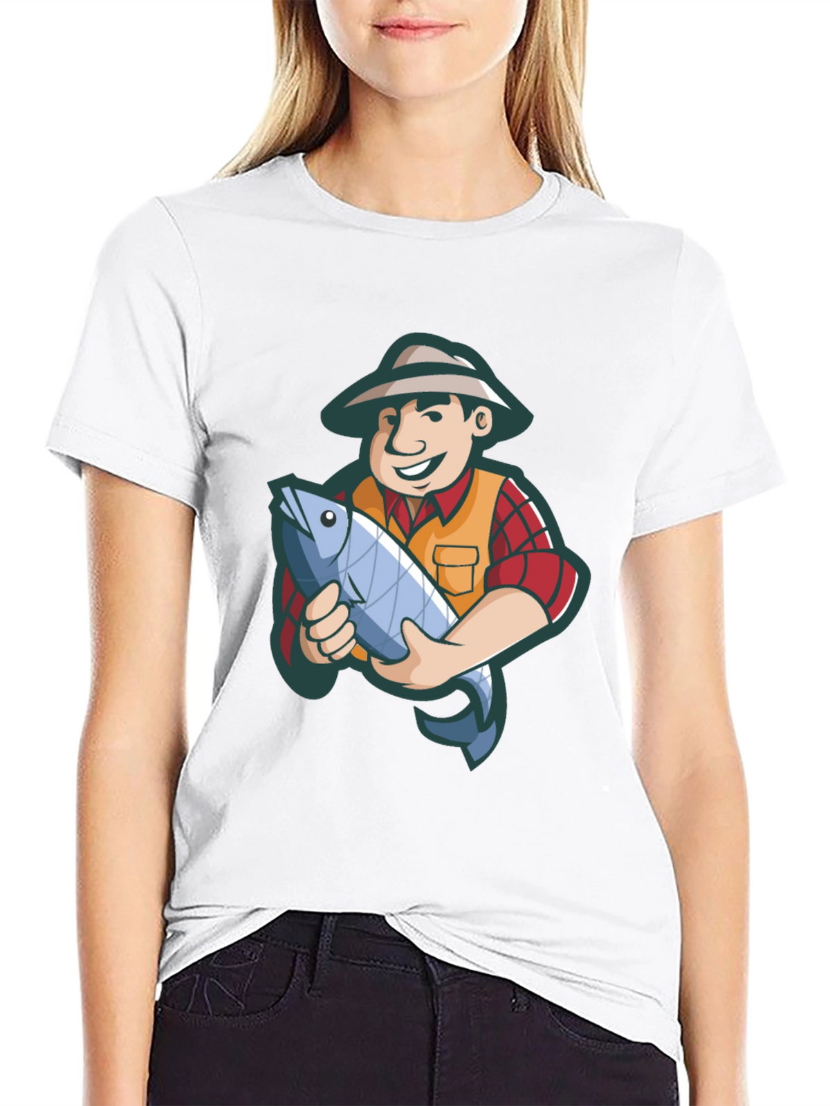 Fisherman Cartoon Graphic Tee - Black