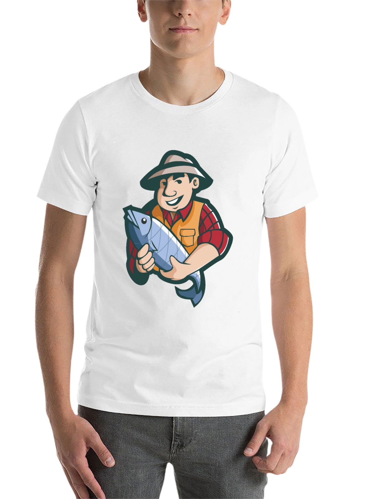 Fisherman Cartoon Graphic Tee - Black
