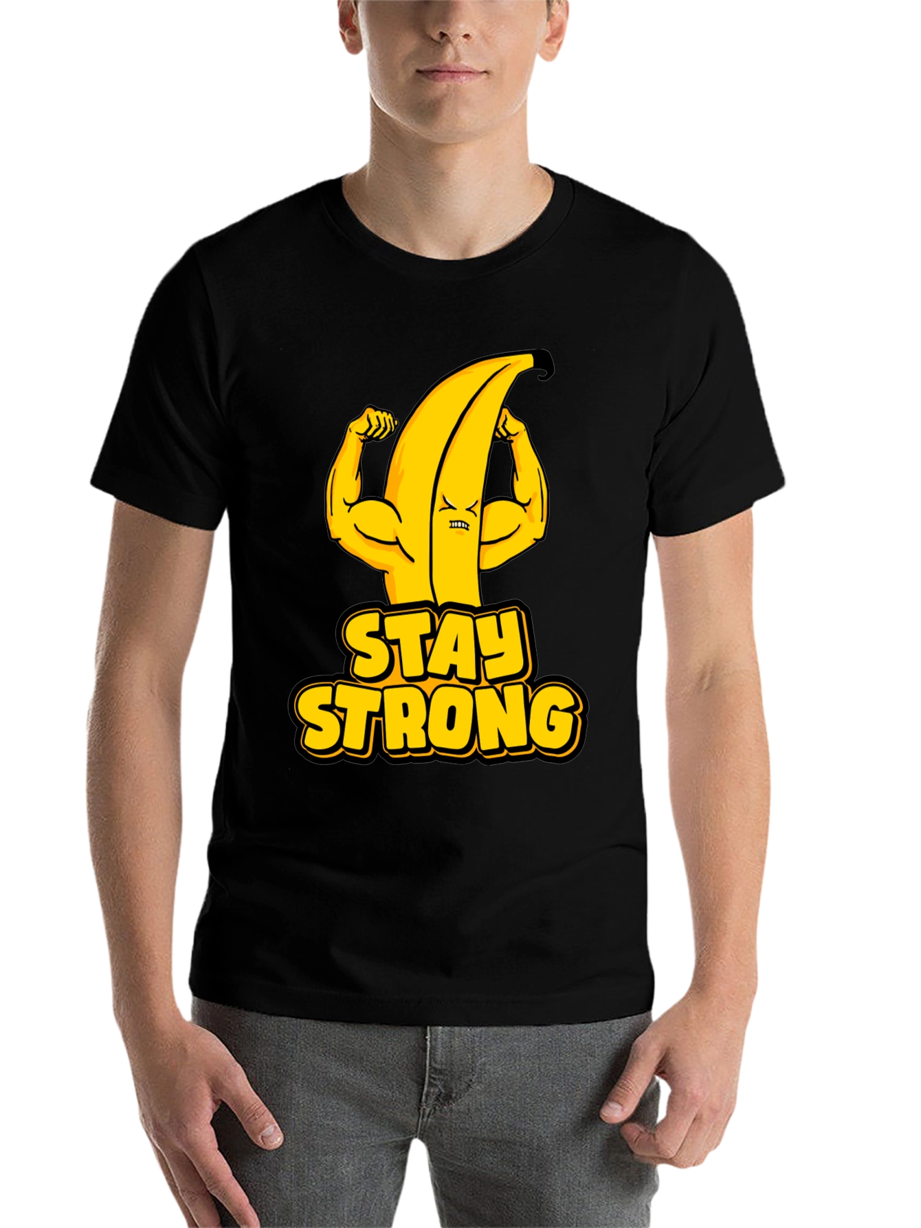 Stay Strong Banana Graphic Tee - Black Cotton T-Shirt