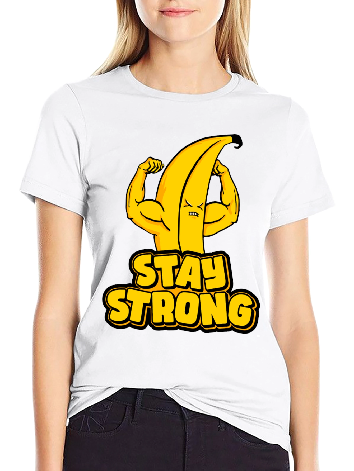 Stay Strong Banana Graphic Tee - Black Cotton T-Shirt