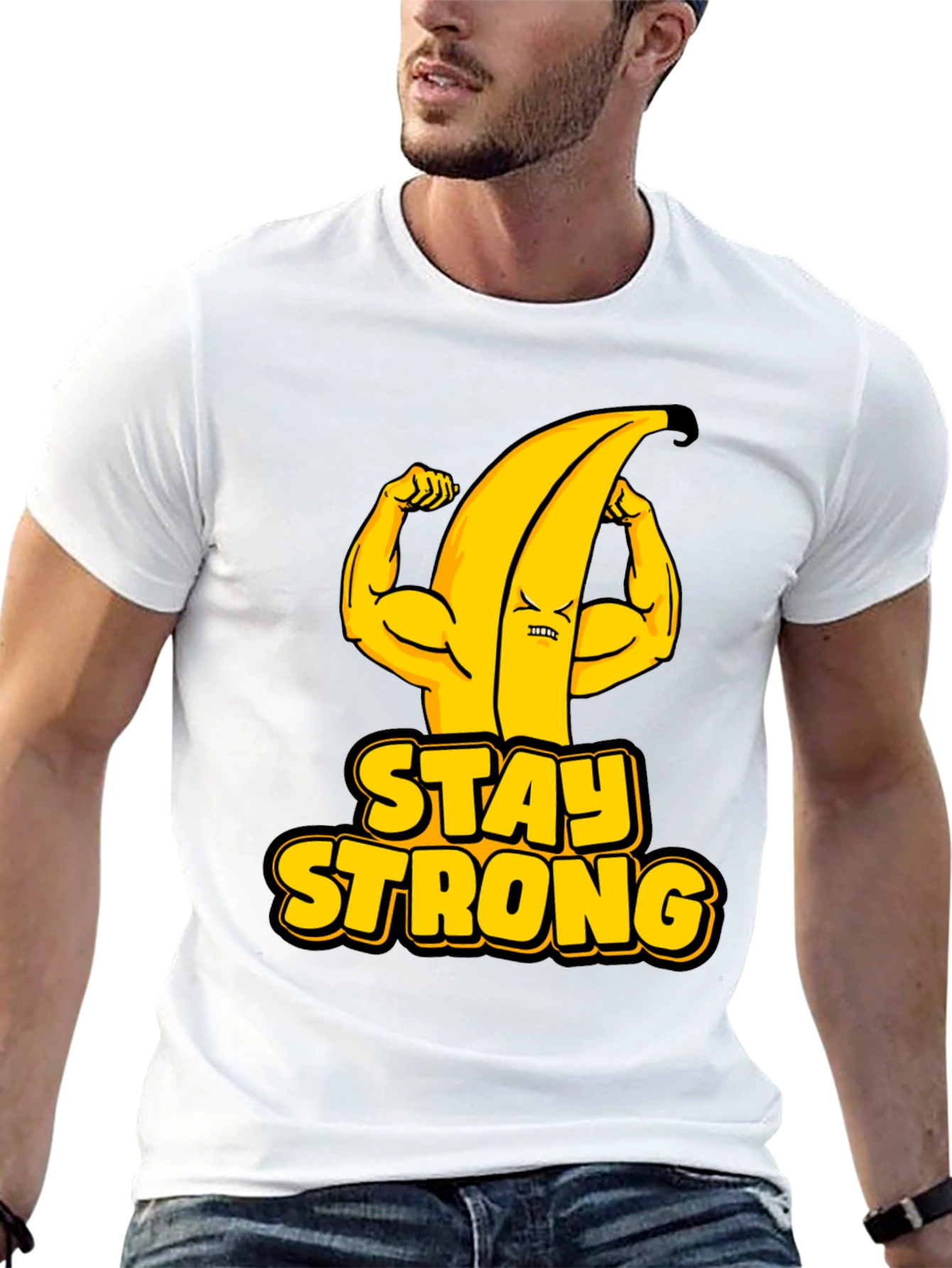 Stay Strong Banana Graphic Tee - Black Cotton T-Shirt