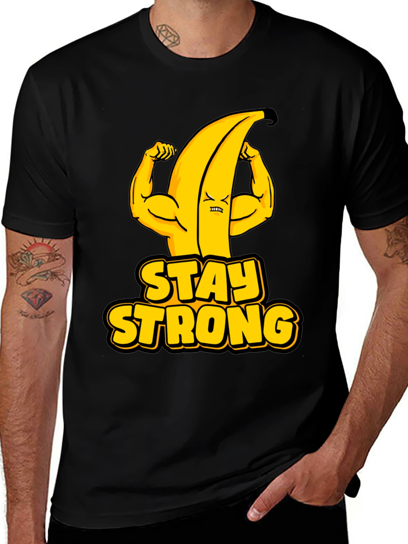 Stay Strong Banana Graphic Tee - Black Cotton T-Shirt