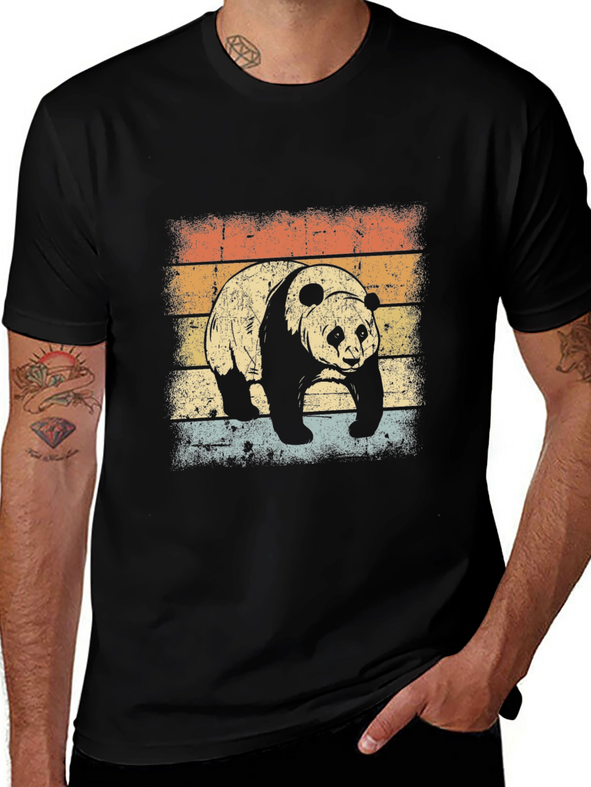 Retro Panda Graphic T-Shirt - Black