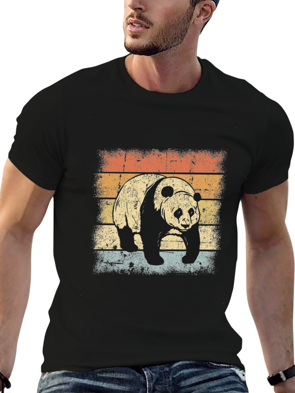 Retro Panda Graphic T-Shirt - Black