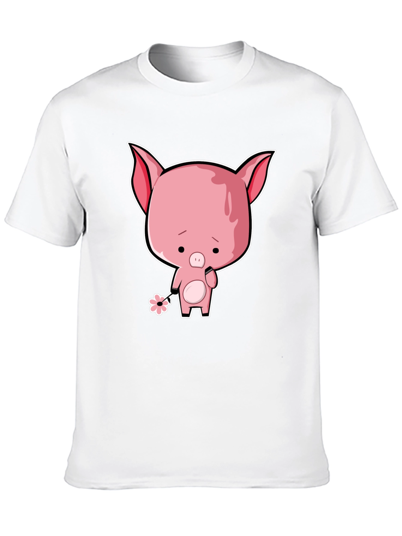 Sad Pig Cartoon T-Shirt - Black