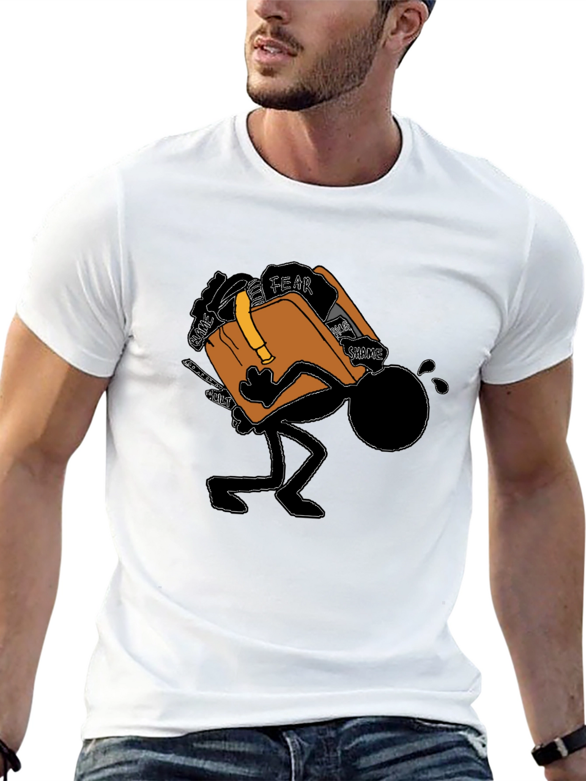 Burdened Stick Figure Graphic T-Shirt