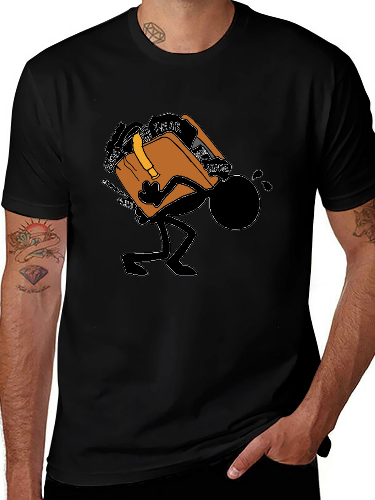 Burdened Stick Figure Graphic T-Shirt