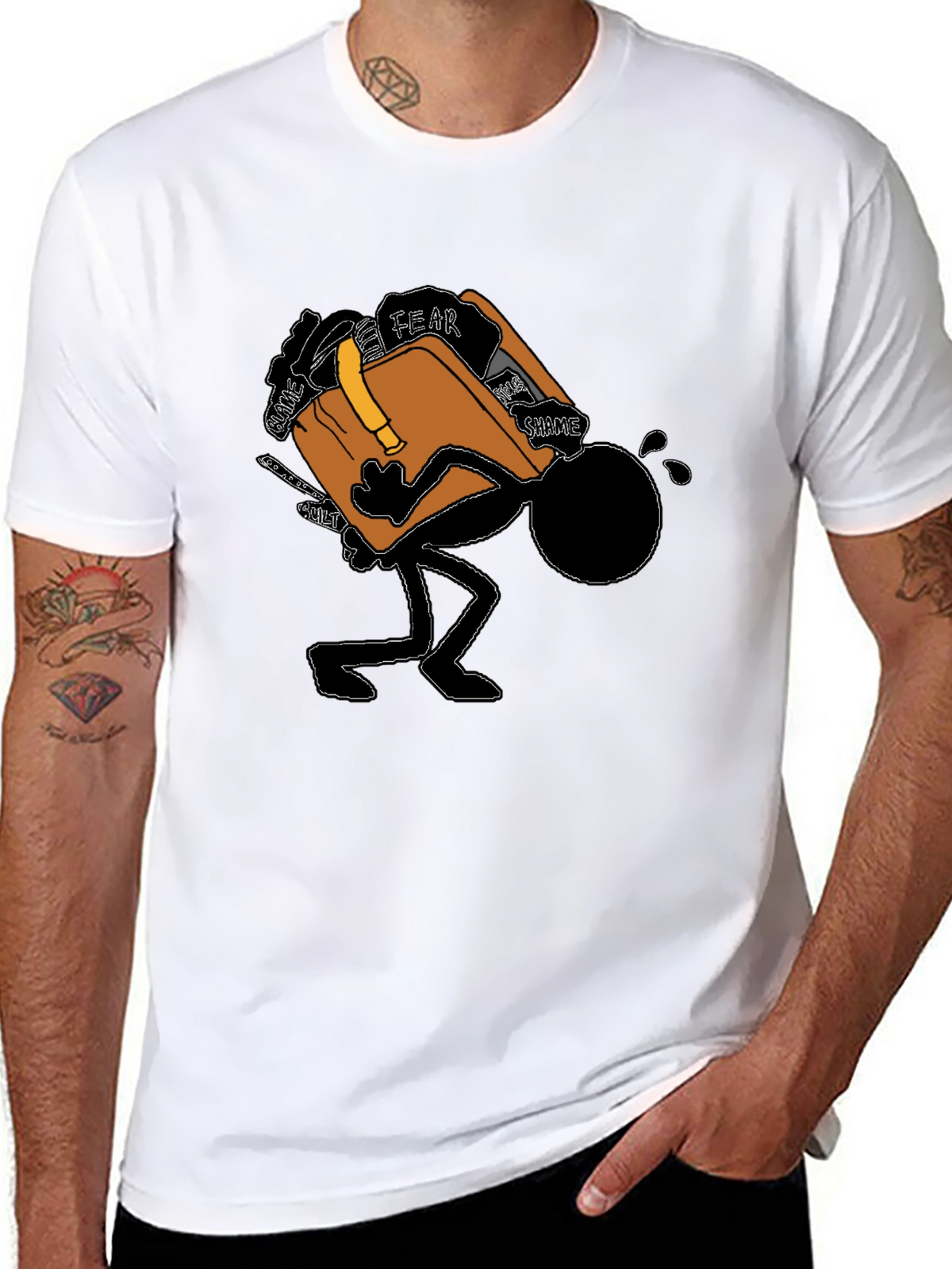 Burdened Stick Figure Graphic T-Shirt