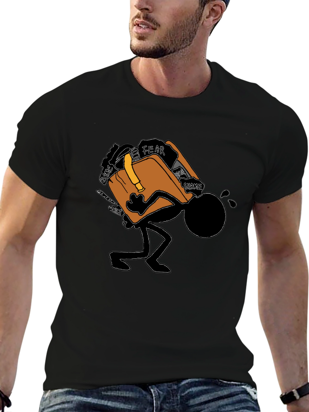 Burdened Stick Figure Graphic T-Shirt
