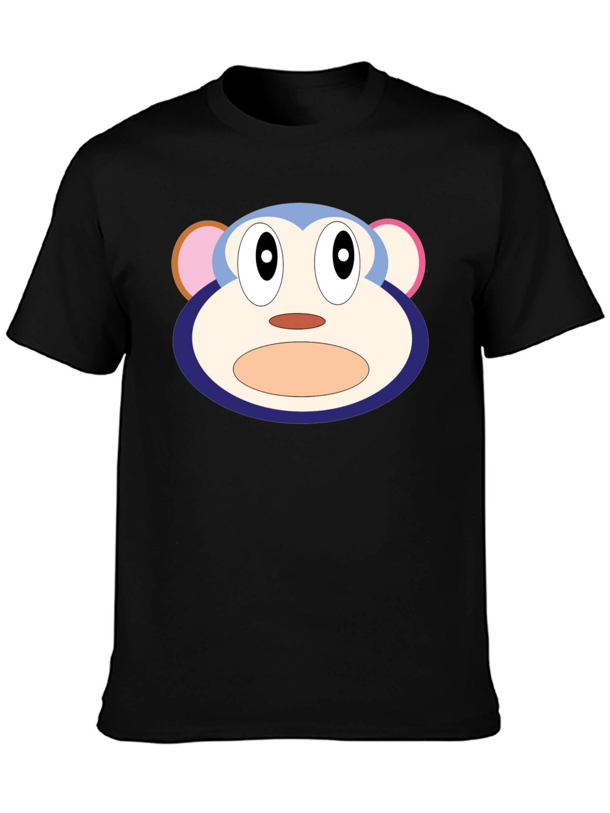 Cartoon Monkey Face Black T-Shirt