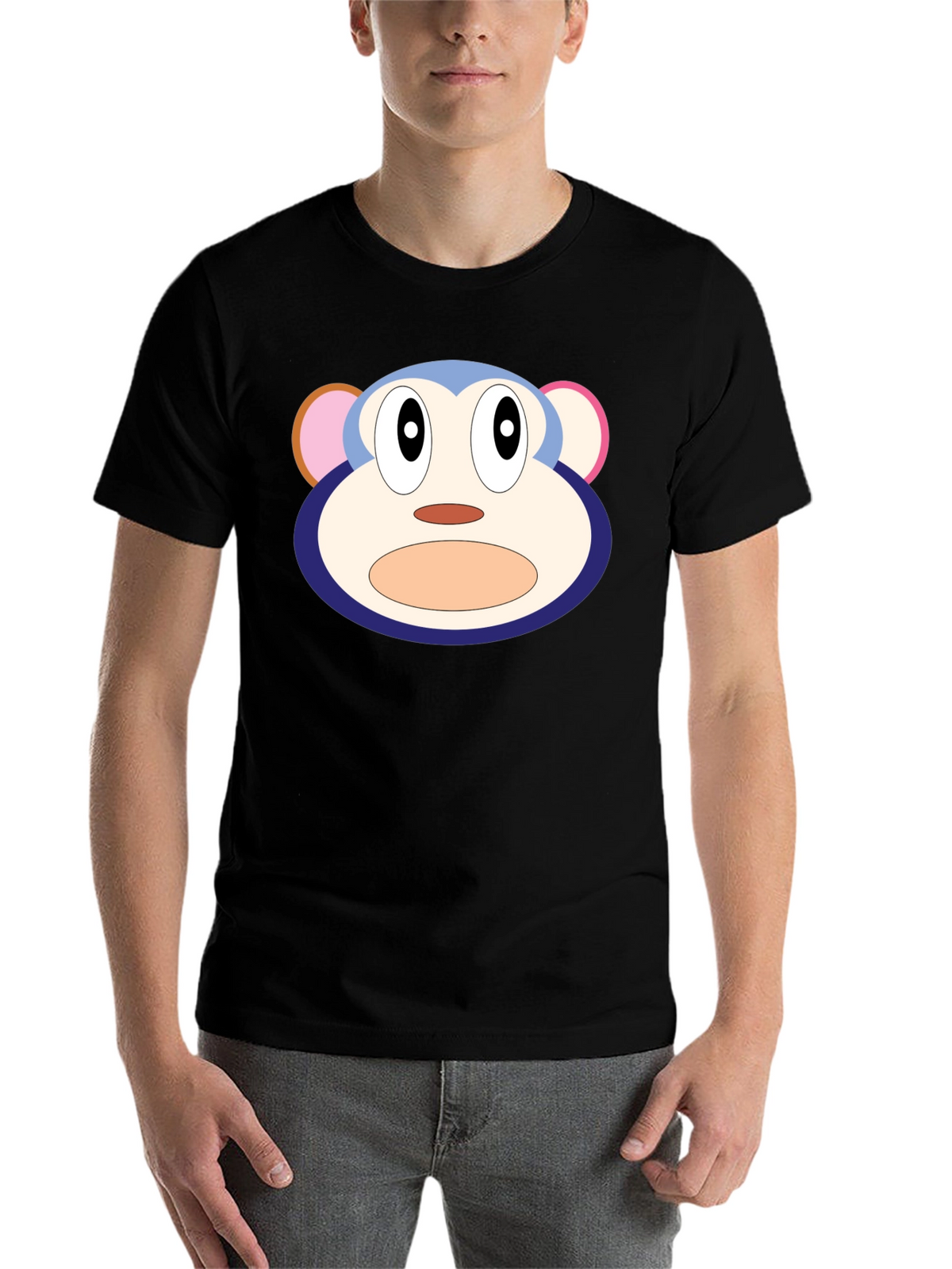 Cartoon Monkey Face Black T-Shirt