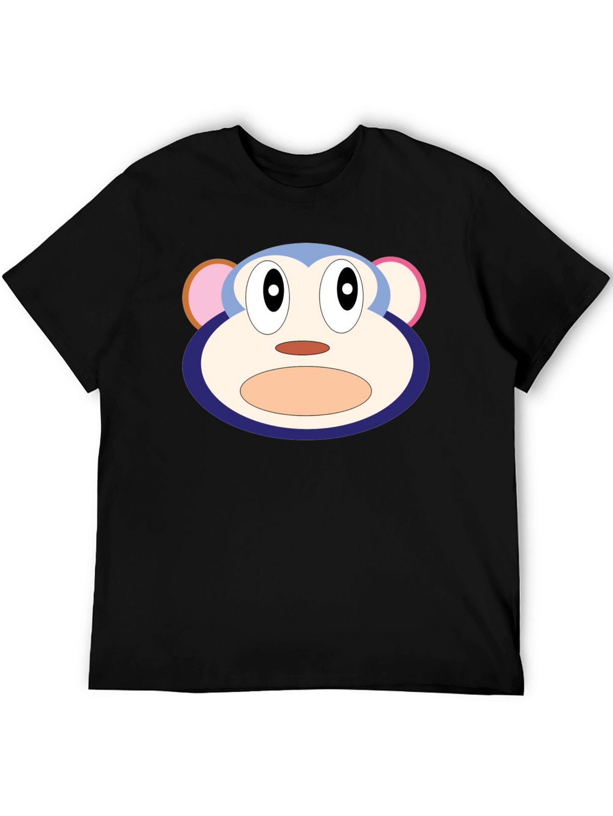 Cartoon Monkey Face Black T-Shirt