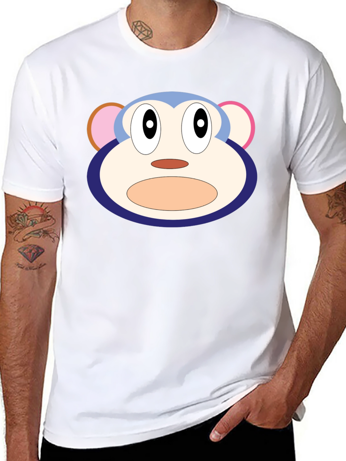 Cartoon Monkey Face Black T-Shirt