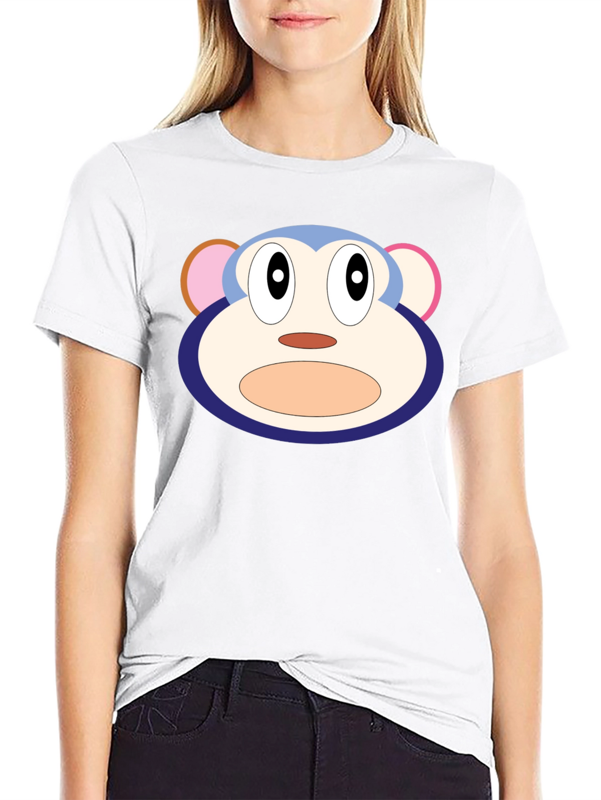 Cartoon Monkey Face Black T-Shirt