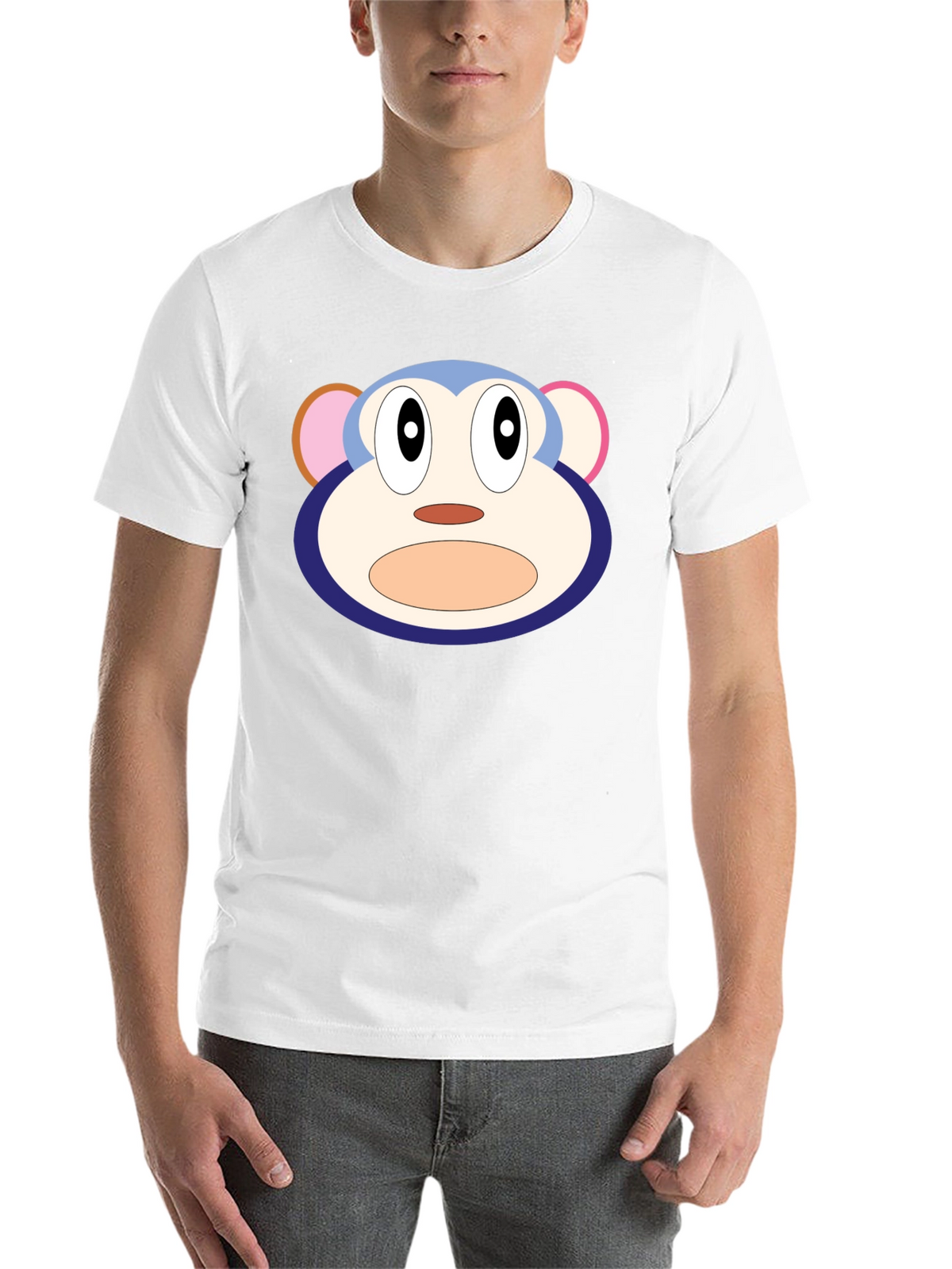 Cartoon Monkey Face Black T-Shirt
