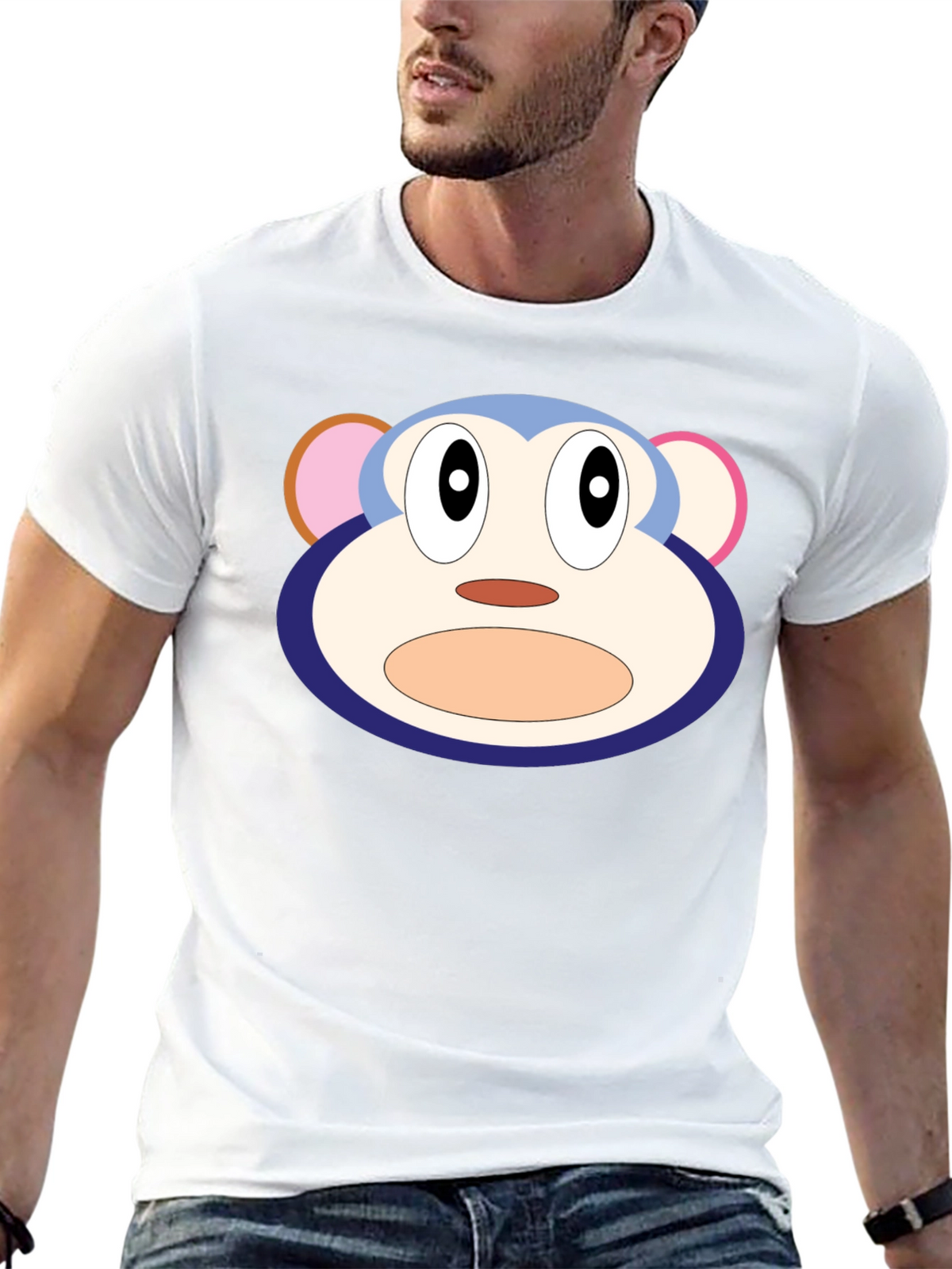 Cartoon Monkey Face Black T-Shirt